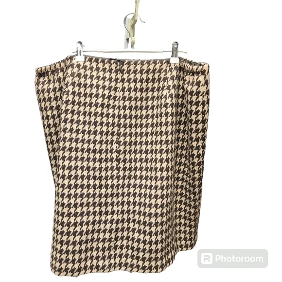 Talbots Brown & Beige Houndstooth Pencil Skirt Women's Size 20WP